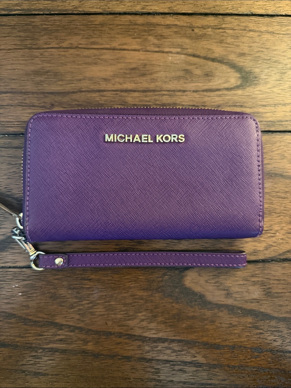 Michael Kors Purple Saffiano Zip Wristlet Card Holder
